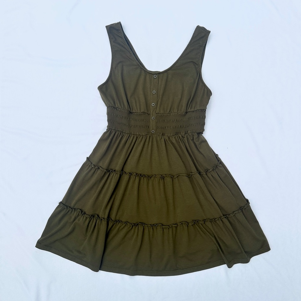 Olive Green Sleeveless Tiered Dress